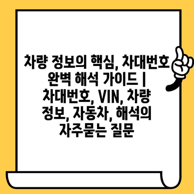 차량 정보의 핵심, 차대번호 완벽 해석 가이드 | 차대번호, VIN, 차량 정보, 자동차, 해석