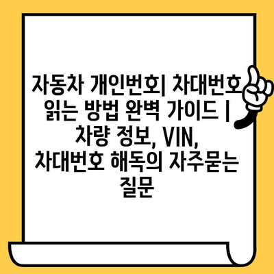 자동차 개인번호| 차대번호 읽는 방법 완벽 가이드 | 차량 정보, VIN, 차대번호 해독