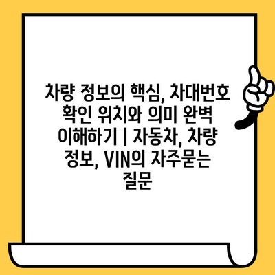 차량 정보의 핵심, 차대번호 확인 위치와 의미 완벽 이해하기 | 자동차, 차량 정보, VIN