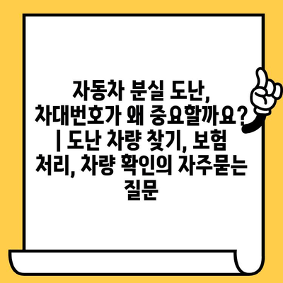 자동차 분실 도난, 차대번호가 왜 중요할까요? | 도난 차량 찾기, 보험 처리, 차량 확인