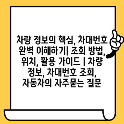 차량 정보의 핵심, 차대번호 완벽 이해하기| 조회 방법, 위치, 활용 가이드 | 차량 정보, 차대번호 조회, 자동차