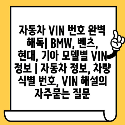 자동차 VIN 번호 완벽 해독| BMW, 벤츠, 현대, 기아 모델별 VIN 정보 | 자동차 정보, 차량 식별 번호, VIN 해설