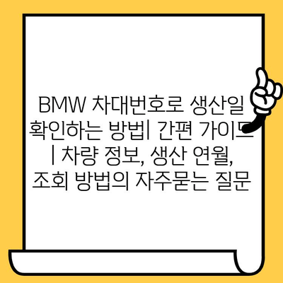 BMW 차대번호로 생산일 확인하는 방법| 간편 가이드 | 차량 정보, 생산 연월, 조회 방법