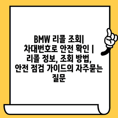 BMW 리콜 조회| 차대번호로 안전 확인 | 리콜 정보, 조회 방법, 안전 점검 가이드