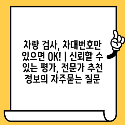 차량 검사, 차대번호만 있으면 OK! | 신뢰할 수 있는 평가, 전문가 추천 정보