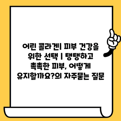 어린 콜라겐| 피부 건강을 위한 선택 | 탱탱하고 촉촉한 피부, 어떻게 유지할까요?