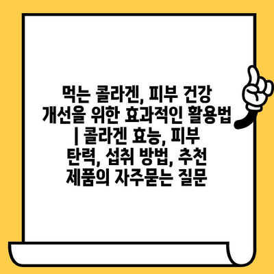 먹는 콜라겐, 피부 건강 개선을 위한 효과적인 활용법 | 콜라겐 효능, 피부 탄력, 섭취 방법, 추천 제품