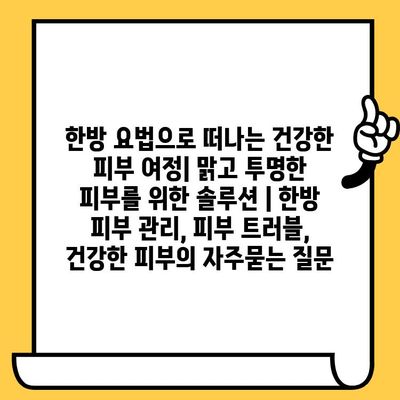 한방 요법으로 떠나는 건강한 피부 여정| 맑고 투명한 피부를 위한 솔루션 | 한방 피부 관리, 피부 트러블, 건강한 피부