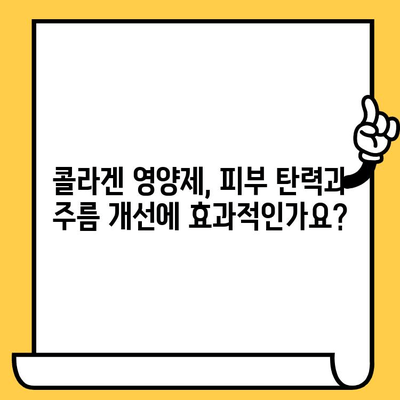 콜라겐 영양제 추천| 피부 건강 관리를 위한 선택 가이드 | 피부 탄력, 주름 개선, 영양제 비교