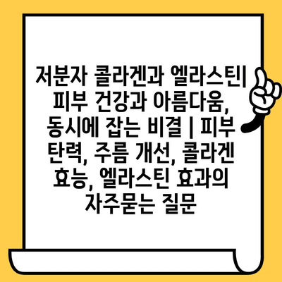 저분자 콜라겐과 엘라스틴| 피부 건강과 아름다움, 동시에 잡는 비결 | 피부 탄력, 주름 개선, 콜라겐 효능, 엘라스틴 효과