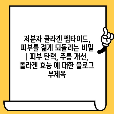 저분자 콜라겐 펩타이드, 피부를 젊게 되돌리는 비밀 | 피부 탄력, 주름 개선, 콜라겐 효능