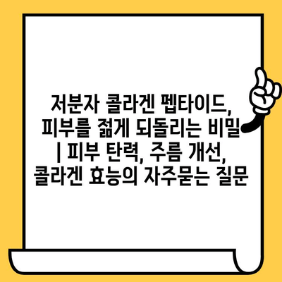 저분자 콜라겐 펩타이드, 피부를 젊게 되돌리는 비밀 | 피부 탄력, 주름 개선, 콜라겐 효능