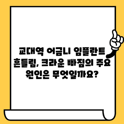 교대역 어금니 임플란트 흔들림, 크라운 빠짐 원인과 해결책 | 임플란트 크라운, 흔들림, 빠짐, 교대역 치과