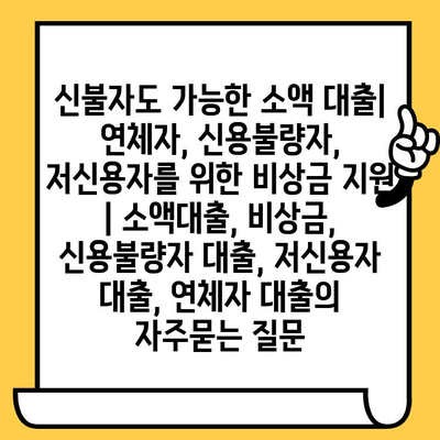 신불자도 가능한 소액 대출| 연체자, 신용불량자, 저신용자를 위한 비상금 지원 | 소액대출, 비상금, 신용불량자 대출, 저신용자 대출, 연체자 대출