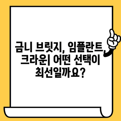 오래된 금니 브릿지, 임플란트 & 크라운 교체 고민? | 치아 건강, 비용, 장단점 비교