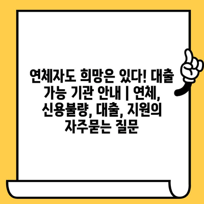 연체자도 희망은 있다! 대출 가능 기관 안내 | 연체, 신용불량, 대출, 지원