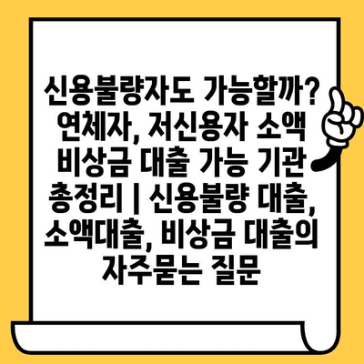 신용불량자도 가능할까? 연체자, 저신용자 소액 비상금 대출 가능 기관 총정리 | 신용불량 대출, 소액대출, 비상금 대출