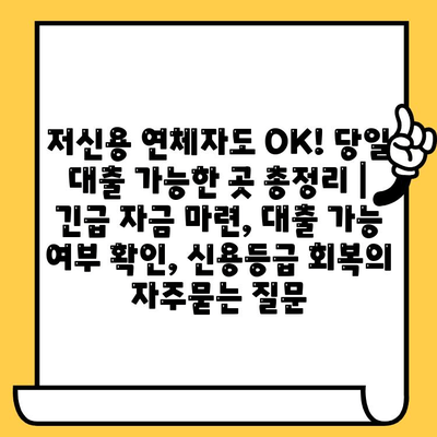 저신용 연체자도 OK! 당일 대출 가능한 곳 총정리 |  긴급 자금 마련, 대출 가능 여부 확인, 신용등급 회복