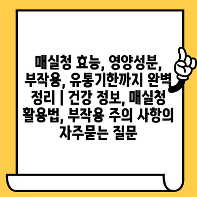 매실청 효능, 영양성분, 부작용, 유통기한까지 완벽 정리 | 건강 정보, 매실청 활용법, 부작용 주의 사항