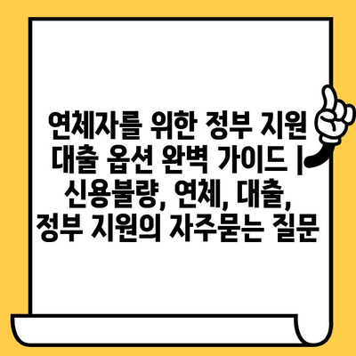 연체자를 위한 정부 지원 대출 옵션 완벽 가이드 | 신용불량, 연체, 대출, 정부 지원