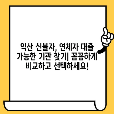 익산 신불자, 연체자 대출 가능한 기관 찾기| 꼼꼼하게 비교하고 선택하세요! | 익산, 신용불량자 대출, 연체자 대출, 대출 상담, 금융 팁