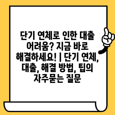 단기 연체로 인한 대출 어려움? 지금 바로 해결하세요! | 단기 연체, 대출, 해결 방법, 팁