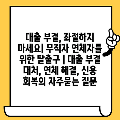 대출 부결, 좌절하지 마세요| 무직자 연체자를 위한 탈출구 | 대출 부결 대처, 연체 해결, 신용 회복