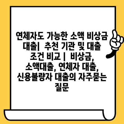 연체자도 가능한 소액 비상금 대출|  추천 기관 및 대출 조건 비교 |  비상금, 소액대출, 연체자 대출, 신용불량자 대출