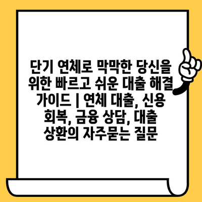 단기 연체로 막막한 당신을 위한 빠르고 쉬운 대출 해결 가이드 | 연체 대출, 신용 회복, 금융 상담, 대출 상환