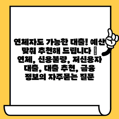 연체자도 가능한 대출! 예산 맞춰 추천해 드립니다 | 연체, 신용불량, 저신용자 대출, 대출 추천, 금융 정보