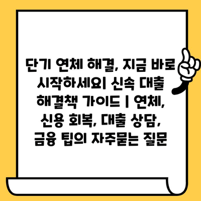 단기 연체 해결, 지금 바로 시작하세요| 신속 대출 해결책 가이드 | 연체, 신용 회복, 대출 상담, 금융 팁