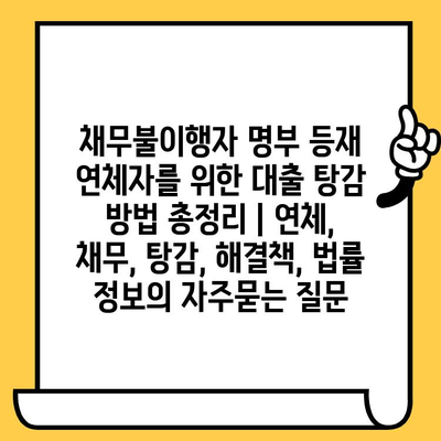 채무불이행자 명부 등재 연체자를 위한 대출 탕감 방법 총정리 | 연체, 채무, 탕감, 해결책, 법률 정보