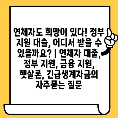 연체자도 희망이 있다! 정부 지원 대출, 어디서 받을 수 있을까요? | 연체자 대출, 정부 지원, 금융 지원, 햇살론, 긴급생계자금