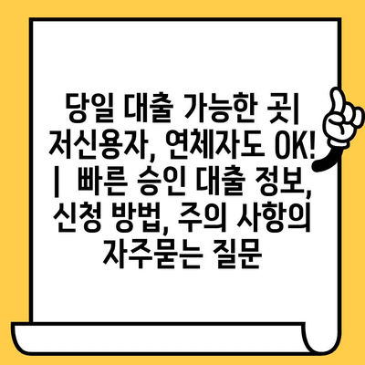 당일 대출 가능한 곳| 저신용자, 연체자도 OK! |  빠른 승인 대출 정보, 신청 방법, 주의 사항