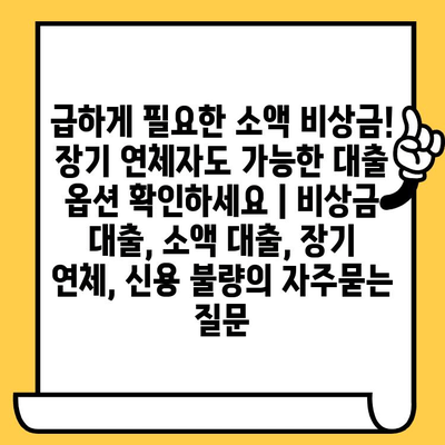 급하게 필요한 소액 비상금! 장기 연체자도 가능한 대출 옵션 확인하세요 | 비상금 대출, 소액 대출, 장기 연체, 신용 불량