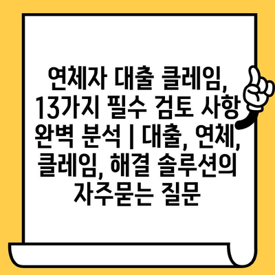 연체자 대출 클레임, 13가지 필수 검토 사항 완벽 분석 | 대출, 연체, 클레임, 해결 솔루션