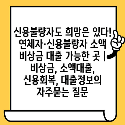 신용불량자도 희망은 있다! 연체자·신용불량자 소액 비상금 대출 가능한 곳 | 비상금, 소액대출, 신용회복, 대출정보