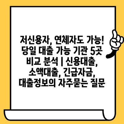 저신용자, 연체자도 가능! 당일 대출 가능 기관 5곳 비교 분석 | 신용대출, 소액대출, 긴급자금, 대출정보