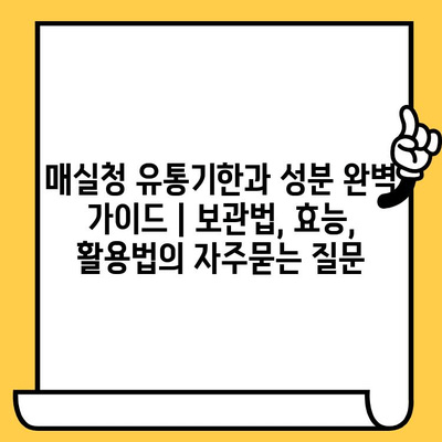 매실청 유통기한과 성분 완벽 가이드 | 보관법, 효능, 활용법