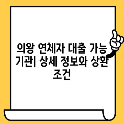 의왕 연체자 대출 가능 기관| 상환 조건과 대출 주체 상세 정보 | 연체, 대출, 의왕, 금융