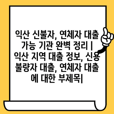 익산 신불자, 연체자 대출 가능 기관 완벽 정리 | 익산 지역 대출 정보, 신용 불량자 대출, 연체자 대출