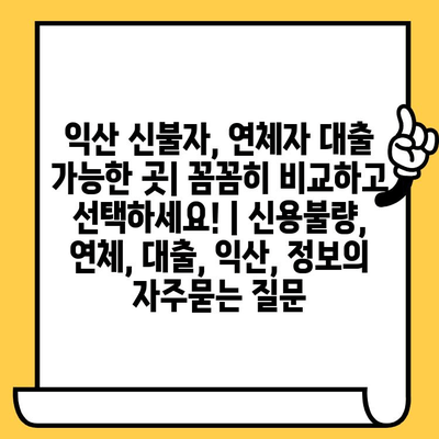 익산 신불자, 연체자 대출 가능한 곳| 꼼꼼히 비교하고 선택하세요! | 신용불량, 연체, 대출, 익산, 정보