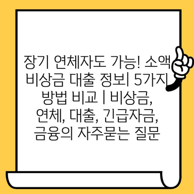 장기 연체자도 가능! 소액 비상금 대출 정보| 5가지 방법 비교 | 비상금, 연체, 대출, 긴급자금, 금융