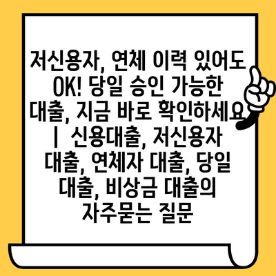 저신용자, 연체 이력 있어도 OK! 당일 승인 가능한 대출, 지금 바로 확인하세요 |  신용대출, 저신용자 대출, 연체자 대출, 당일 대출, 비상금 대출