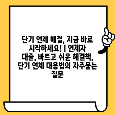 단기 연체 해결, 지금 바로 시작하세요! | 연체자 대출, 빠르고 쉬운 해결책, 단기 연체 대응법