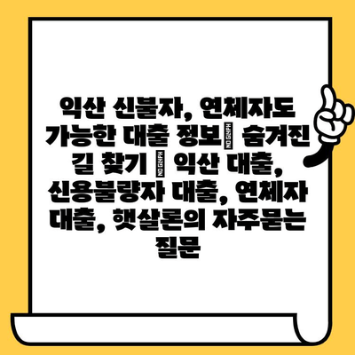 익산 신불자, 연체자도 가능한 대출 정보| 숨겨진 길 찾기 | 익산 대출, 신용불량자 대출, 연체자 대출, 햇살론