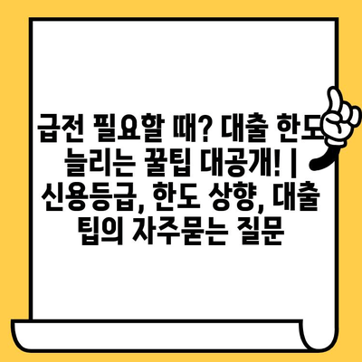 급전 필요할 때? 대출 한도 늘리는 꿀팁 대공개! | 신용등급, 한도 상향, 대출 팁