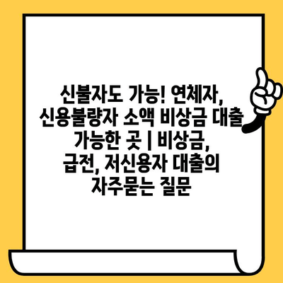 신불자도 가능! 연체자, 신용불량자 소액 비상금 대출 가능한 곳 | 비상금, 급전, 저신용자 대출