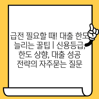 급전 필요할 때! 대출 한도 늘리는 꿀팁 | 신용등급, 한도 상향, 대출 성공 전략