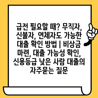 급전 필요할 때? 무직자, 신불자, 연체자도 가능한 대출 확인 방법 | 비상금 마련, 대출 가능성 확인, 신용등급 낮은 사람 대출